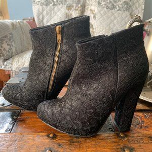 Diba Black Lace Zip-Up High Heel Ankle Booties